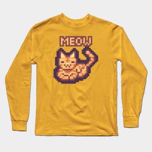 Orange Pixel Kitty Long Sleeve T-Shirt